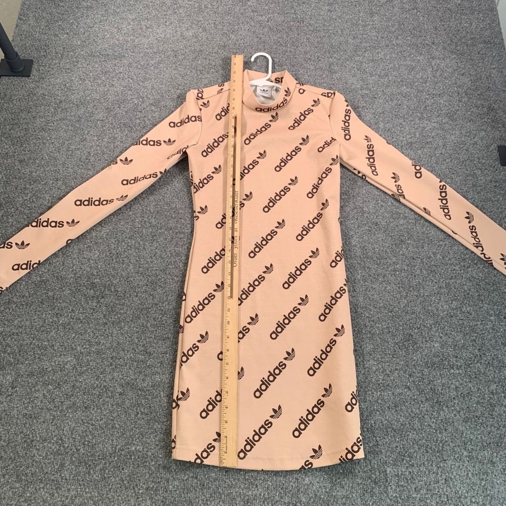 Adidas Originals Dress Monogram Long Sleeve Logo Print Bodycon‎ Pink Peach XS - Picture 5 of 9